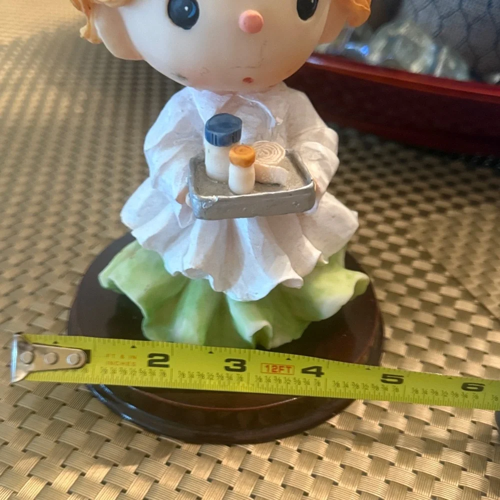 Charming Nurse Figurine with Tray - White and Green